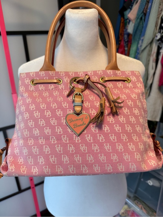 Dooney & Bourke Handbags - Vintage Dooney & Bourke Pink Monogram Canvas Small Tote Satchel Y2K Heart Charm